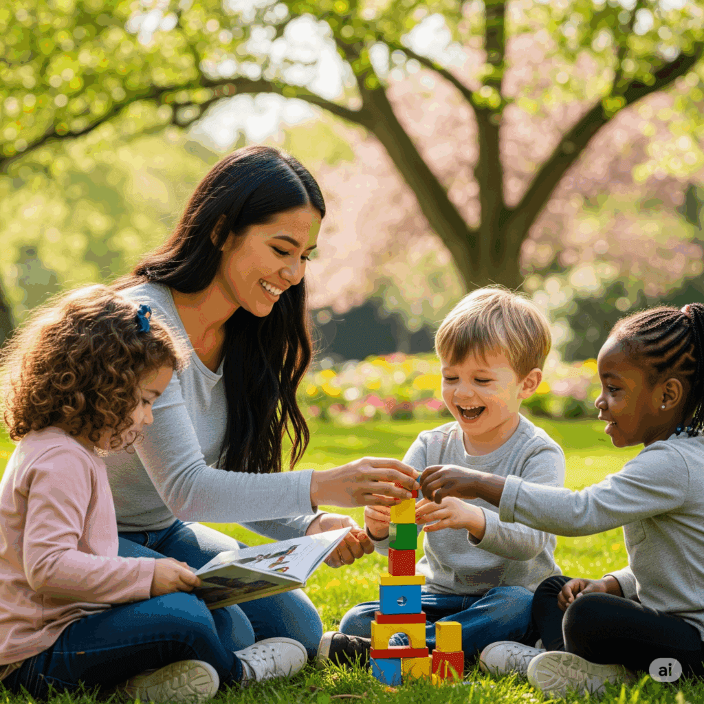 Au Pair compartiendo con niños al aire libre