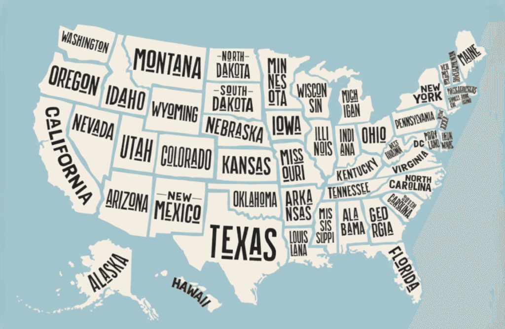 Mapa ilustrado de los estados de Estados Unidos